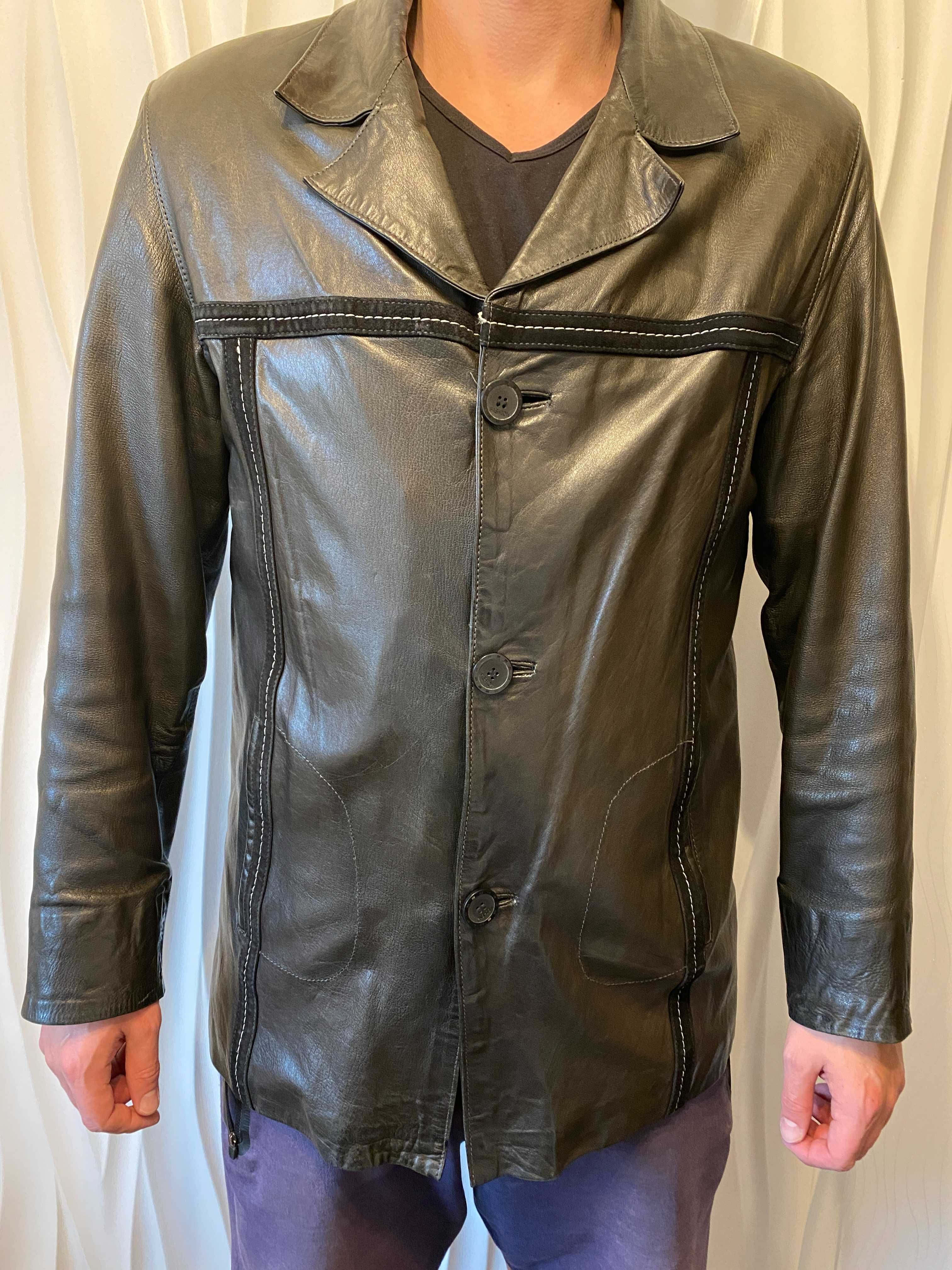 Мужская кожаная черная курточка куртка тренч пиджак 52 l xl: 315 грн ...
