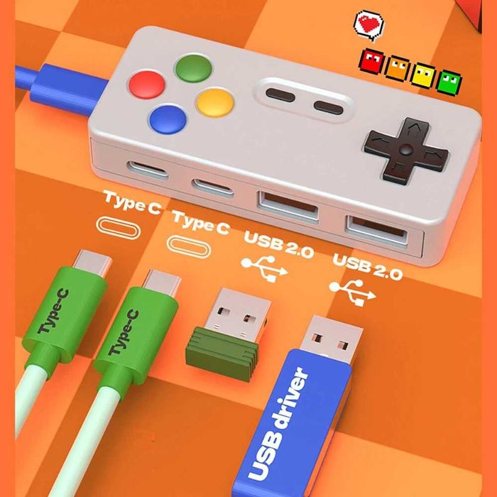 NOVO - AITALK Hub USB RetroGaming - 4 Portas - 2 USB-A + 2 USB-C