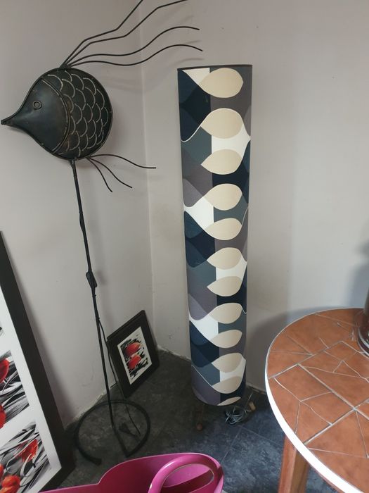 Stary drewniany Stolik okrągły blat wyłożony ceramiką
