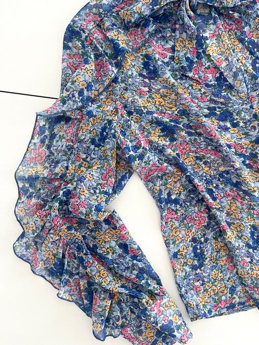 Koszula Zara S / 36 błękitna kwiatki kokarda falbanki wiosna boho