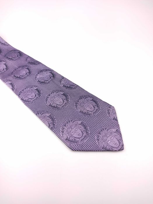 Gianni Versace fioletowy jedwabny krawat w logo meduzy wksm01