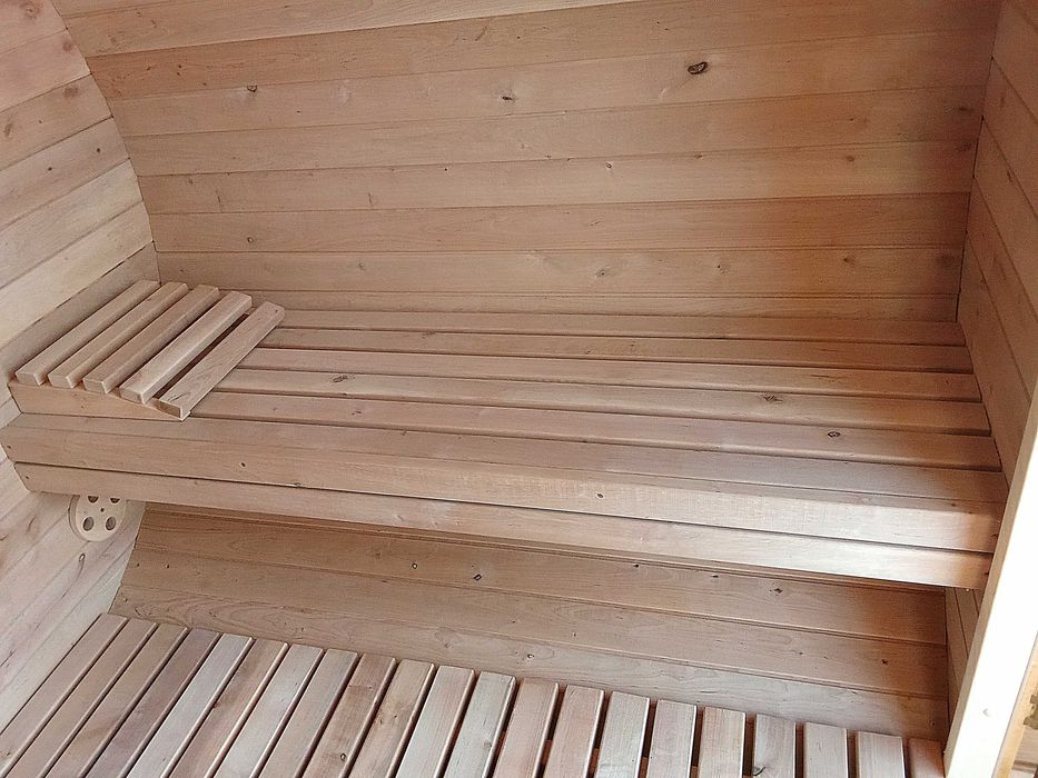 Sauna ogrodowa beczka, okrągła, z drewna olchowego, 240x215 cm