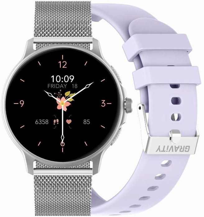 smartwatch damski gravity gt12-6 fioletowy pasek silikonowy +