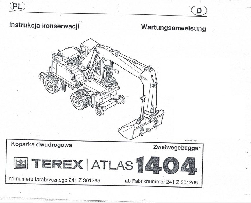 Terex Atlas 1404 koparka dwudrogowa - książka serwisu i napraw konserw