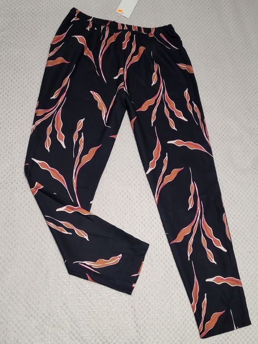 Eleganckie spodnie damskie w kwiatowy wzór print wysoki stan S
