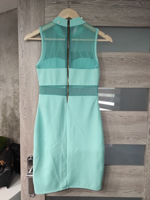 Miętowa ołówkowa sukienka S