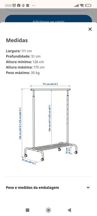 Charriot / bengaleiro para roupa
