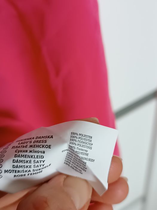 Różowa asymetryczna midi sukienka XS 34 krótszy przód dłuższy tył