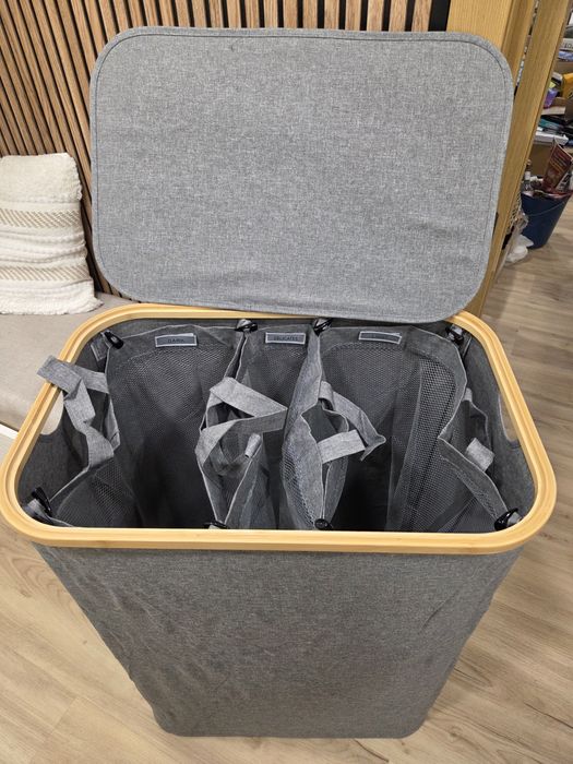 Cesto para roupa suja com 3 divisões 160 l