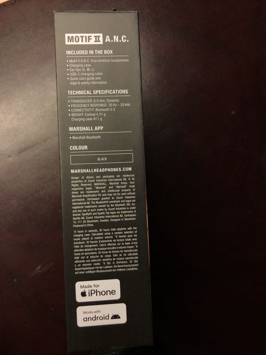 Earbuds novos Marshall Motif II ANC earbuds (NOVO)