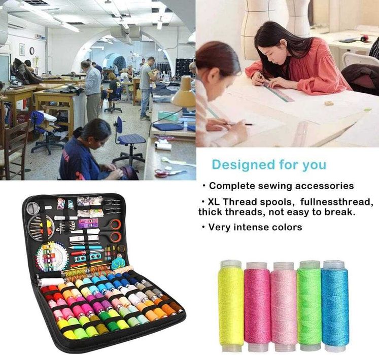 Kit de costura 264 peças 43 bobinas de fio XL viagens portátil NOVO