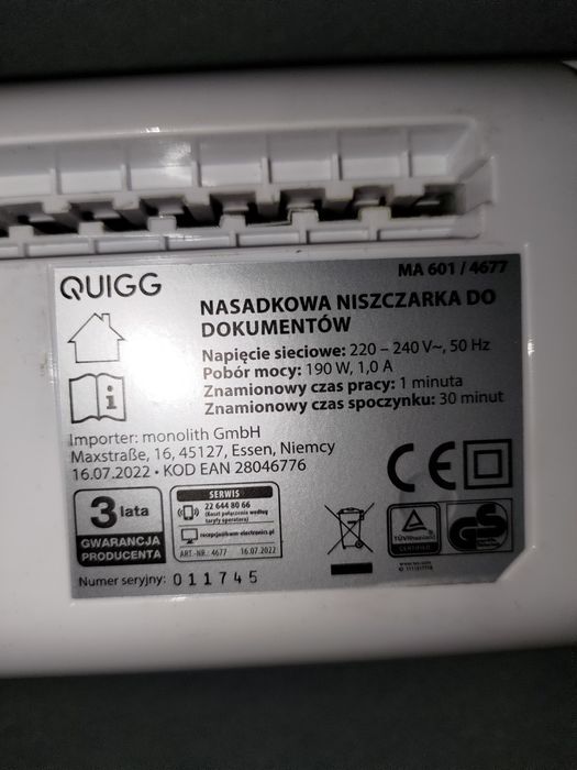 Nasadkowa niszczarka do dokumentów  A4