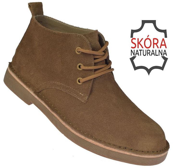 Trzewiki męskie zamszowe skórzane JK/B-4-602 camel – komfort roz. 43