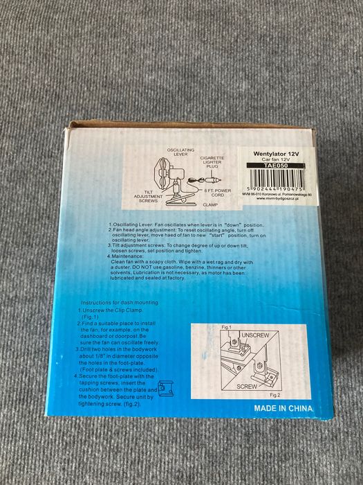 Wentylator samochodowy 12V obrotowy