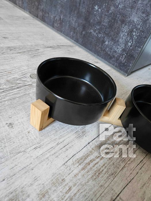 Miski ceramiczne dla psa kota zestaw 2 sztuki x 400 ml czarne zestaw