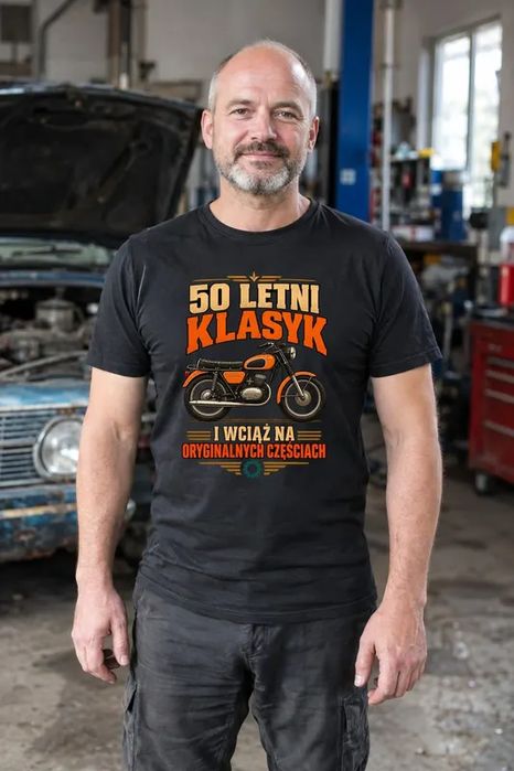 Koszulka męska czarna na 50 urodziny WSK klasyk motocykl prezent M