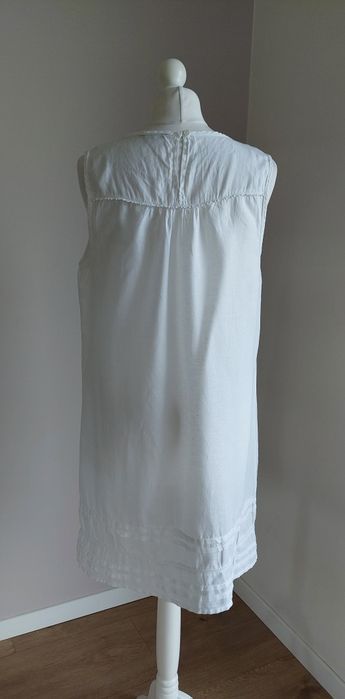 F&F r.42 biała prosta sukienka na lato, LEN+bawełna