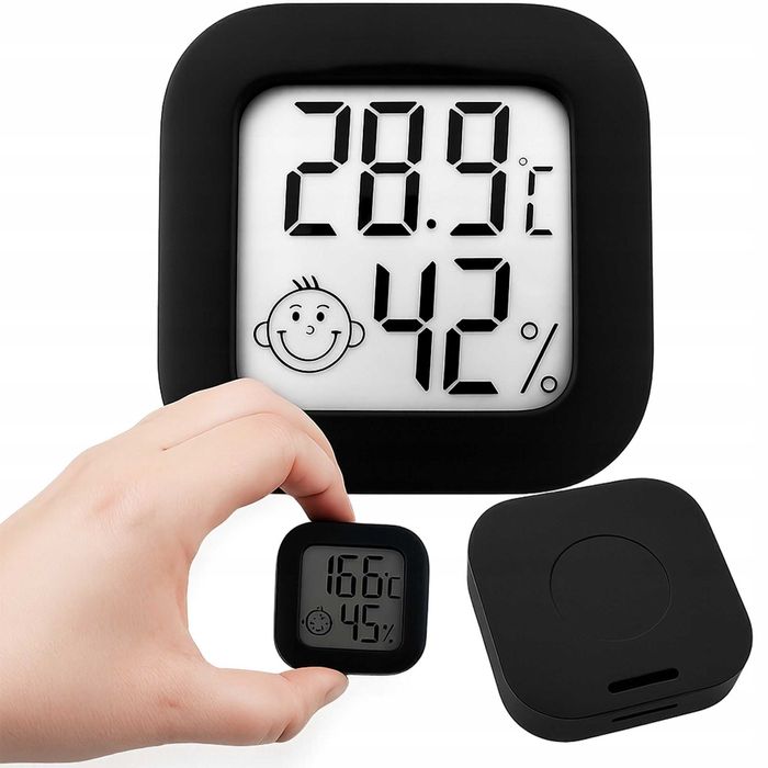Termometr cyfrowy pokojowy higrometr LCD z buźką elektroniczny czarny