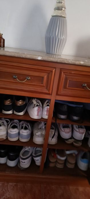 Móvel sapateira  em madeira , com 2 portas e 2 gavetas. Em bom estado