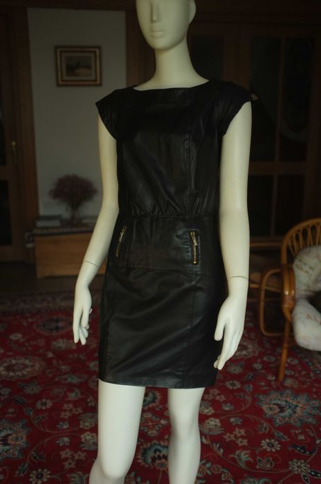 czarna wieczorowa skórzana sukienka mini skóra naturalna rock gothic