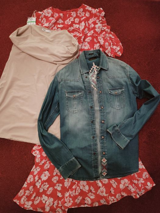 Zara Sinsay Sukienki + żakiet jeans unisex z haftem L/XL