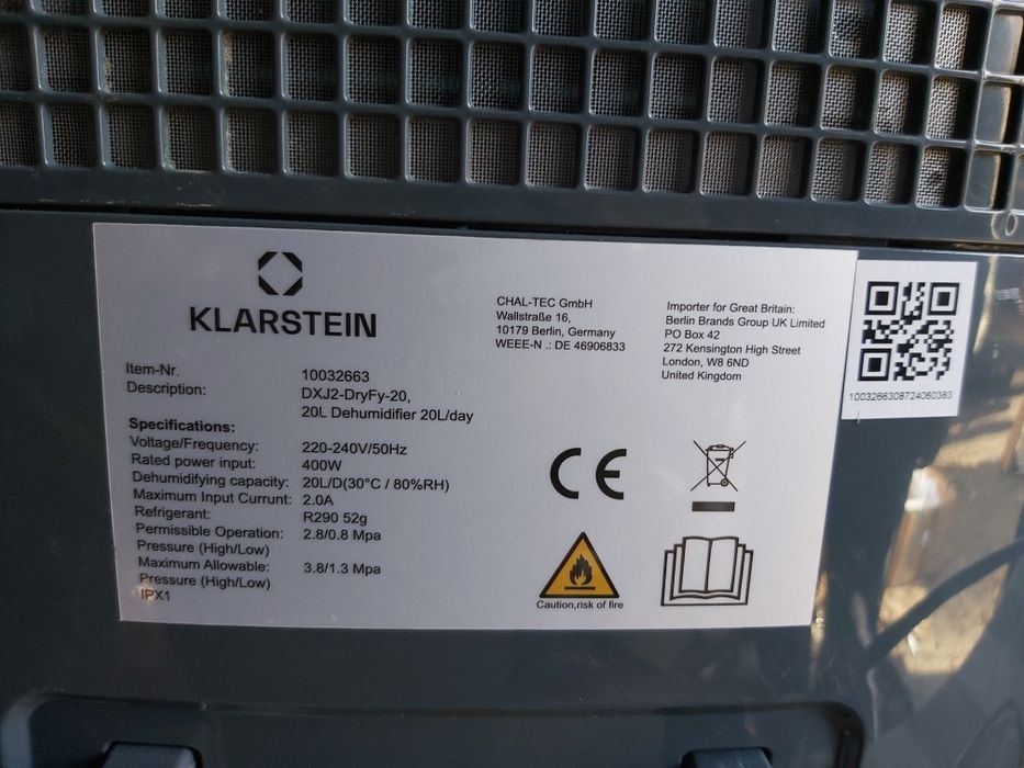 Осушитель воздуха Klarstein DryFy20 (Германия)