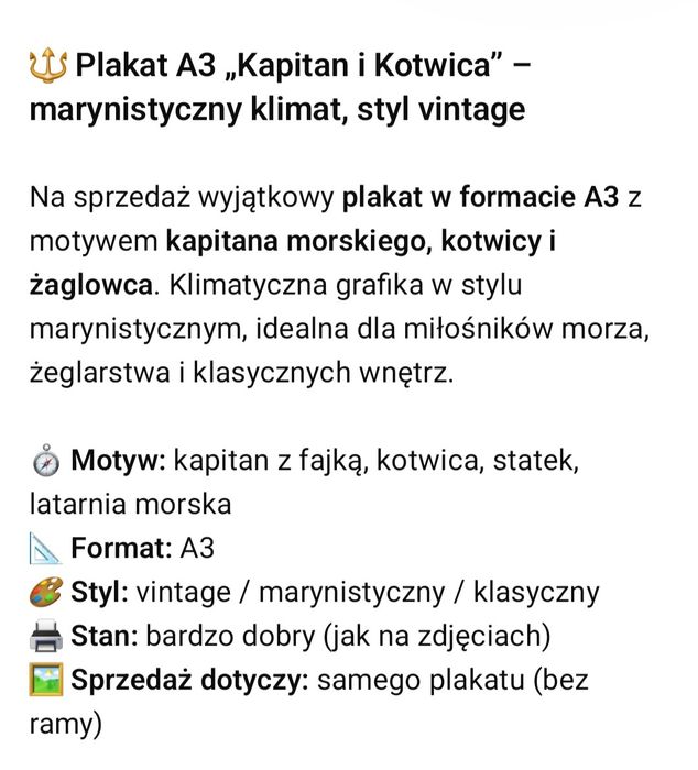 Kapitan i Kotwica morski obrazek plakat A3