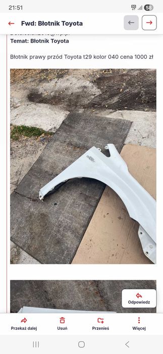 Błotnik prawy przód Toyota Avensis t29 kolor 040