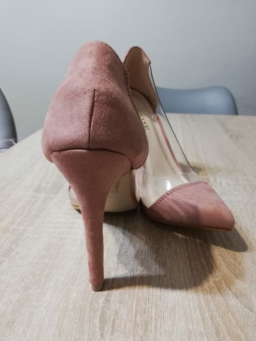 Transparentne szpilki pudrowy róż r 36