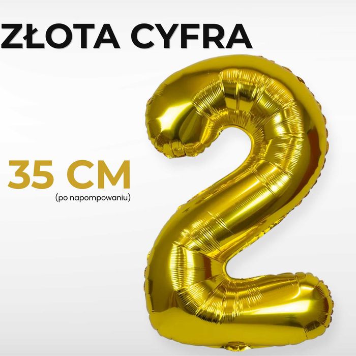 Balon foliowy cyfra 2 złoty 35 cm metaliczny dekoracja urodzinowa