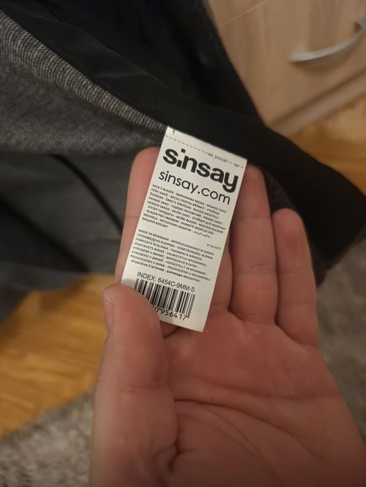 Męska szara marynarka slim fit Sinsay rozmiar S