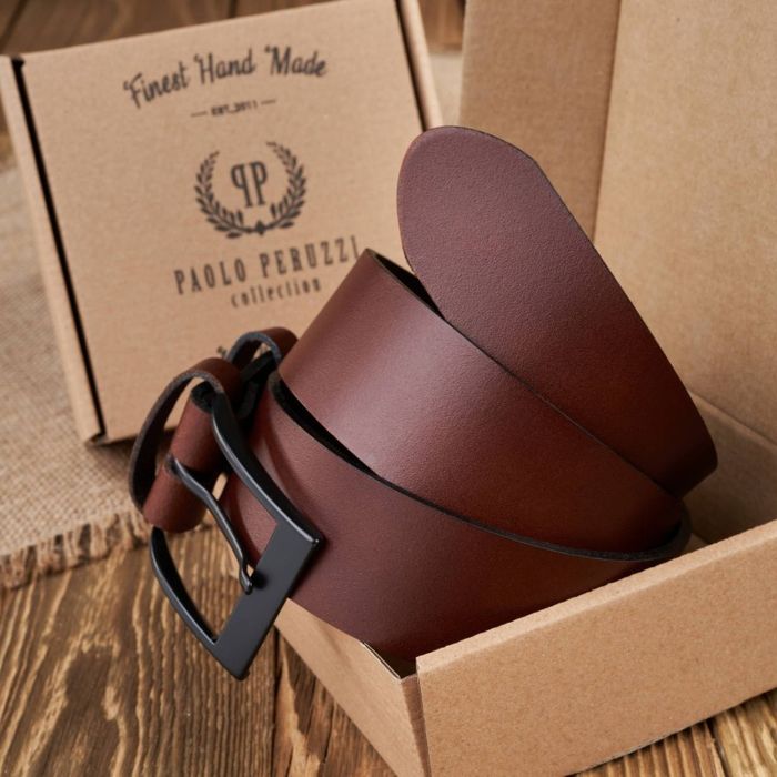 pasek męski skórzany brązowy szeroki 100 cm z czarną klamrą