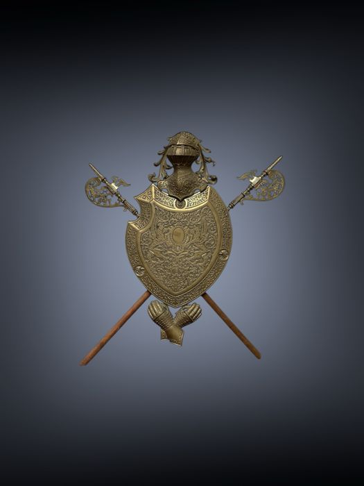 Вінтажне бронзове настінне панно щит картина статуетка скульптура пано