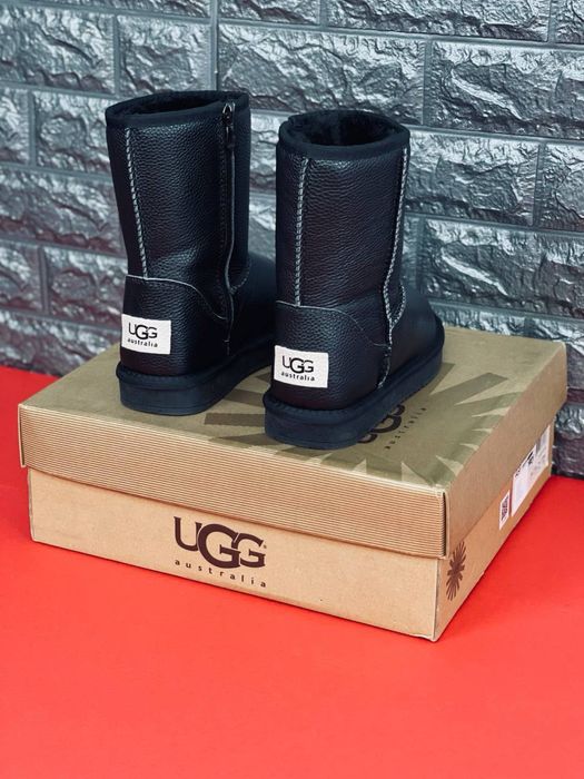 Последняя пара 37 размер !! Высокие угги на замке/ Ugg кожаные черные