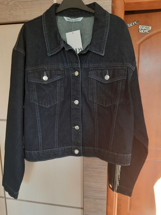 Kurtka zara jeans indigo frędzle kowbojka XL nowa nity