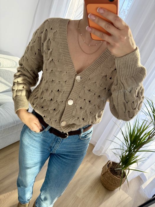 Sweter rozpinany sweterek na guziki nowy beż