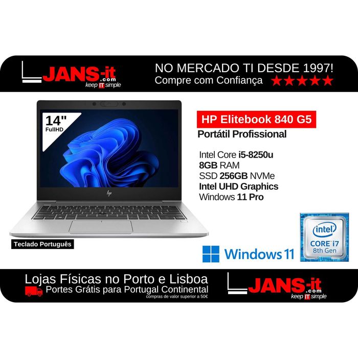 HP Elitebook 840 G5 | i5-8350u | 8GB | SSD 256GB | 14" FullHD | PT64740305162370120