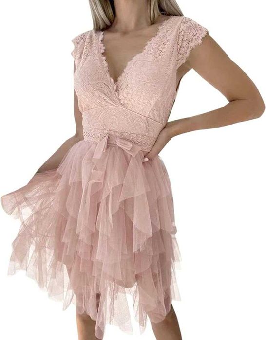 Новое женское летнее короткое розовое платье размер М-L