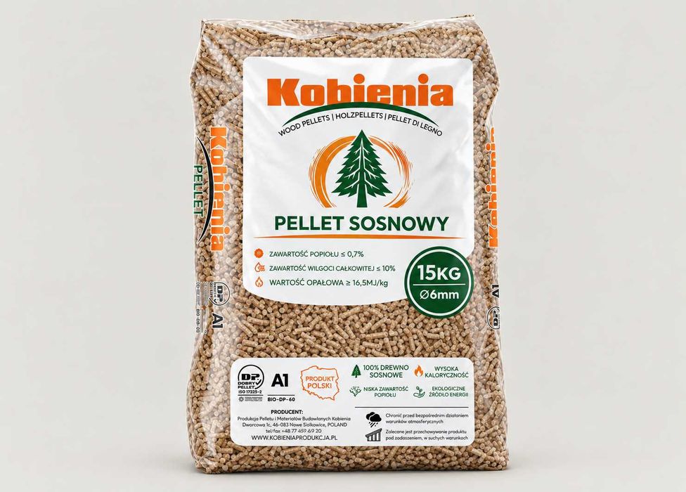 Pellet drzewny Kobienia SOSNOWY 6mm A1 producent (1005kg na palecie)