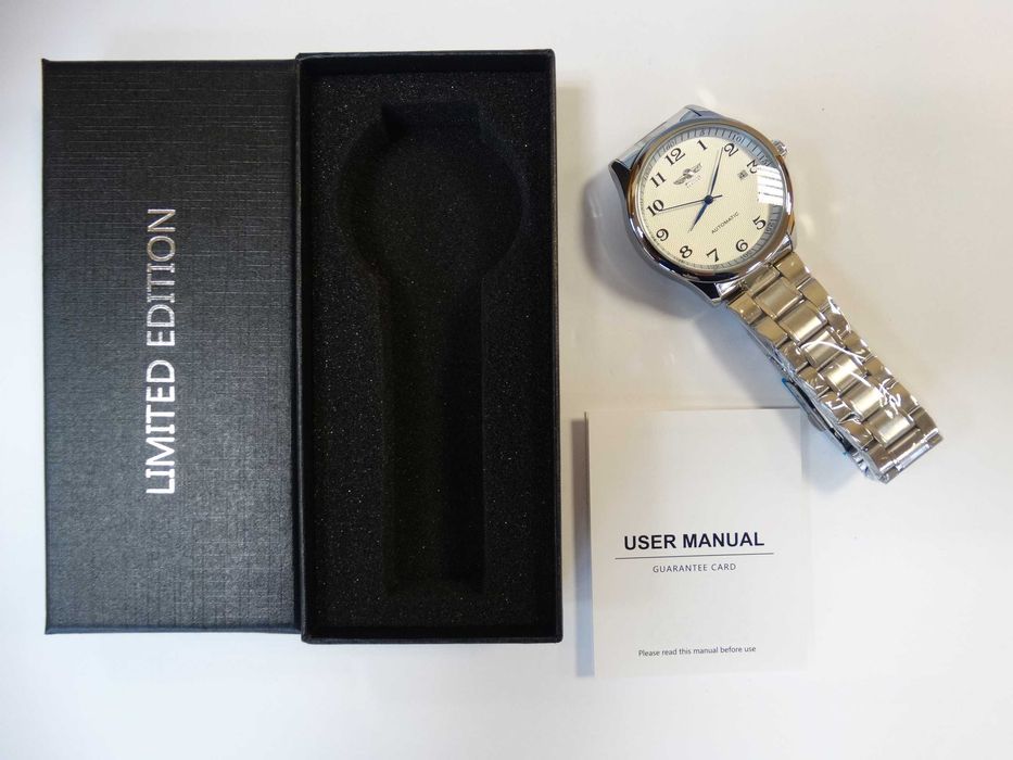 Zegarek automatyczny Winner 40mm bransoleta biała tarcza klasyczny box