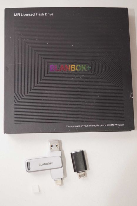 BLANBOK+ Pendrive 128GB USB  Lightning + adapter typ-c srebrny