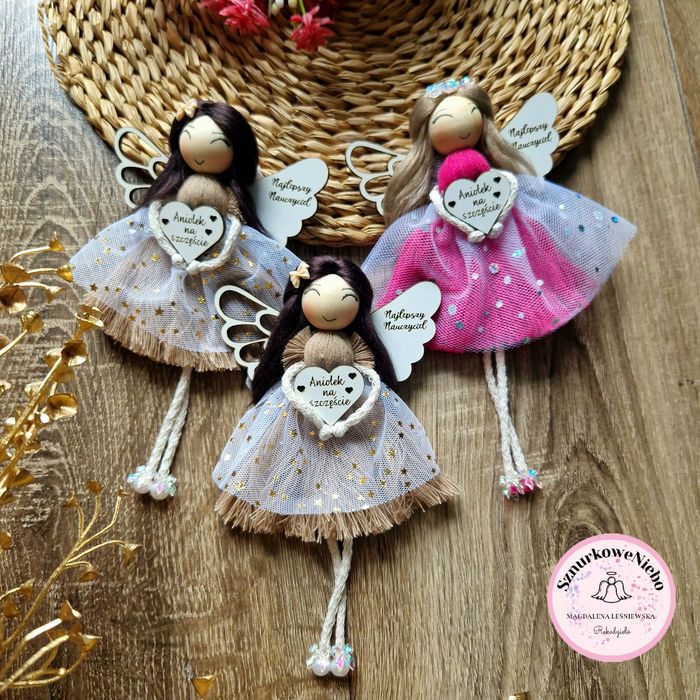 Aniołek w pudełku dzień nauczyciela makrama