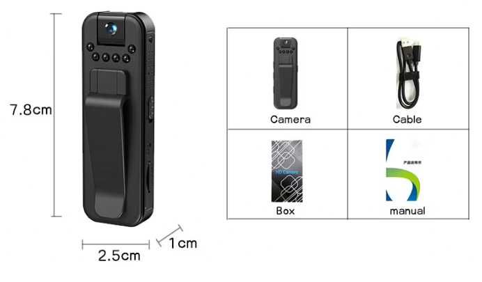 Mini body kamera - ukryta kamera - na ubranie - noktowizor