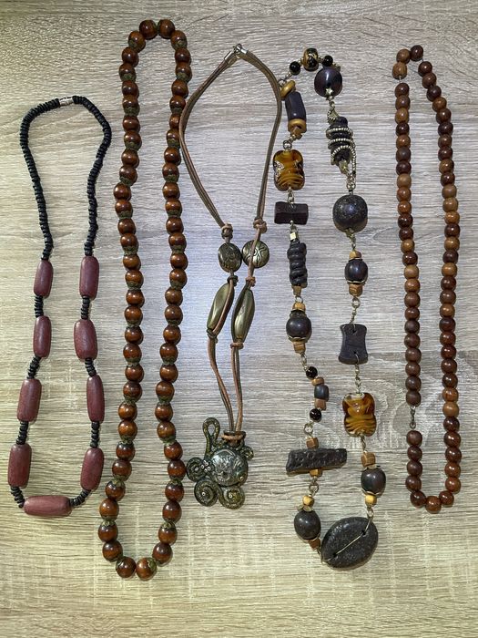 Zestaw biżuterii VINTAGE nr drewno korale naszyknik branzoleta stare