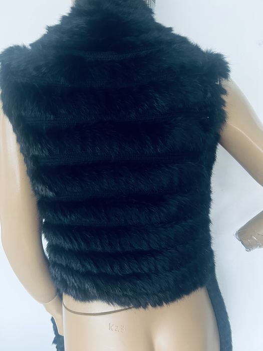 Kamizelka futrzana z królika czarna mięsista długa futro naturalne