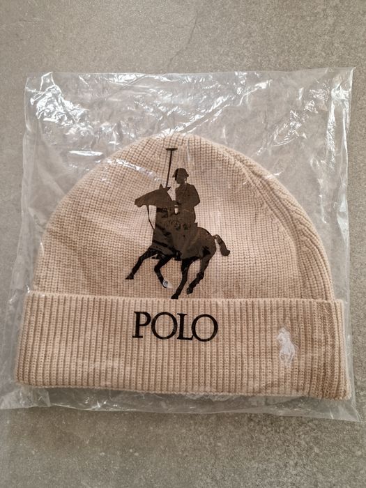Beżowa czapka męska zimowa ralph lauren