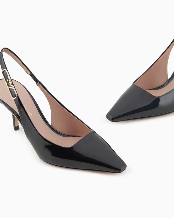 Skórzane lakierowane czółenka Emporio Armani