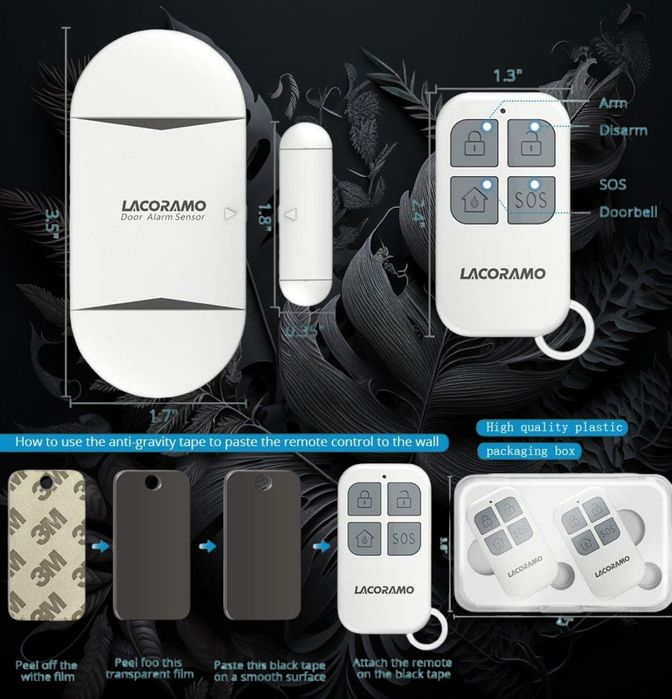 Alarm drzwi okno LACORAMO , bezprzewodowy, antywłamaniowy, 2 piloty