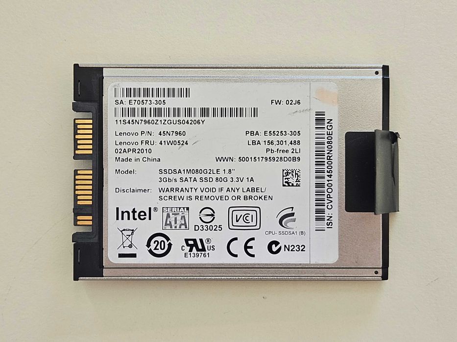SSD 80Gb 1.8 MLC SATA Intel X18-M SSDSA1M080G2LE 96% здоров'я