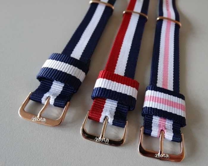 Pasek do zegarka Daniel Wellington szerok 18mm nylonowy złote klamry